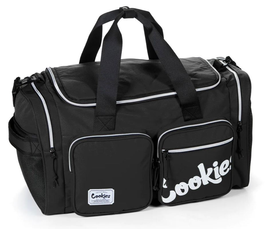 COOKIES HERITAGE SMELL PROOF CANVAS NYLON DUFFEL BAG W/ FRONT CARGO POCKETS & DUAL SIDE POCKETS - Smoke N’ Poke