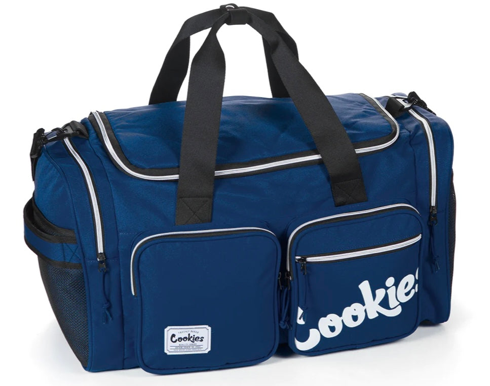 COOKIES HERITAGE SMELL PROOF CANVAS NYLON DUFFEL BAG W/ FRONT CARGO POCKETS & DUAL SIDE POCKETS - Smoke N’ Poke