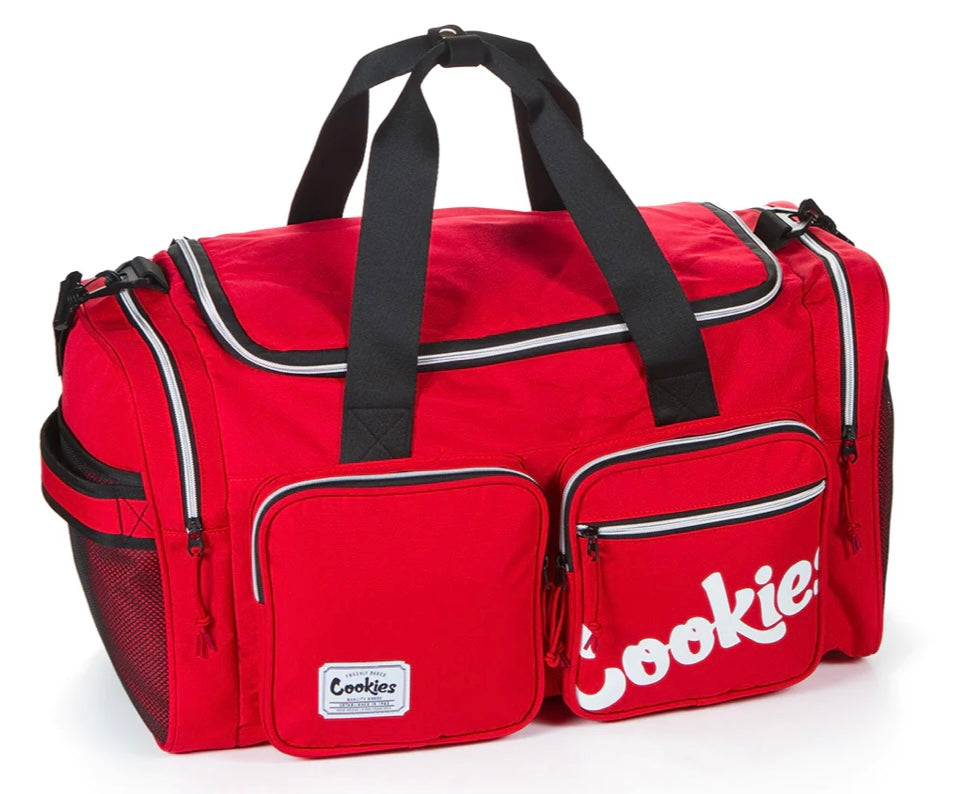 COOKIES HERITAGE SMELL PROOF CANVAS NYLON DUFFEL BAG W/ FRONT CARGO POCKETS & DUAL SIDE POCKETS - Smoke N’ Poke