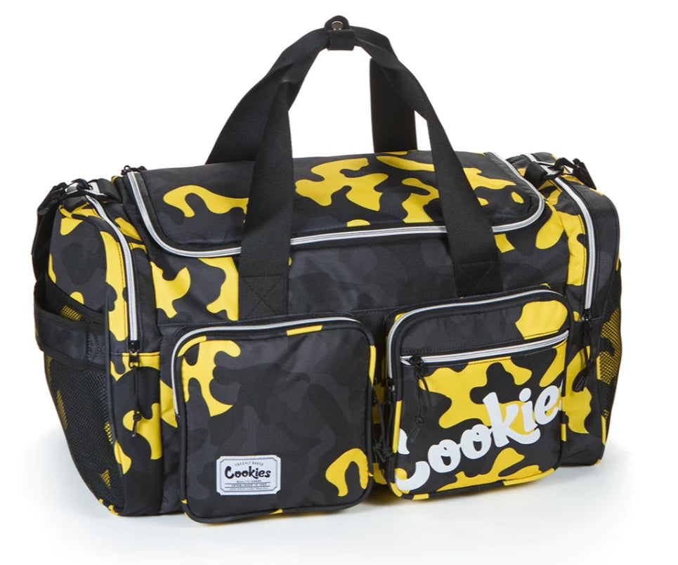 COOKIES HERITAGE SMELL PROOF CANVAS NYLON DUFFEL BAG W/ FRONT CARGO POCKETS & DUAL SIDE POCKETS - Smoke N’ Poke