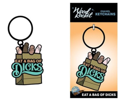 Wood Rocket Enamel Keychain - Eat a Bag of Dicks - Smoke N’ Poke