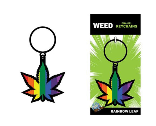 Wood Rocket Enamel Keychain - Rainbow Leaf - Smoke N’ Poke