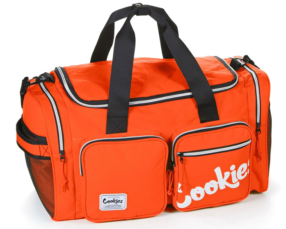 COOKIES HERITAGE SMELL PROOF CANVAS NYLON DUFFEL BAG W/ FRONT CARGO POCKETS & DUAL SIDE POCKETS - Smoke N’ Poke