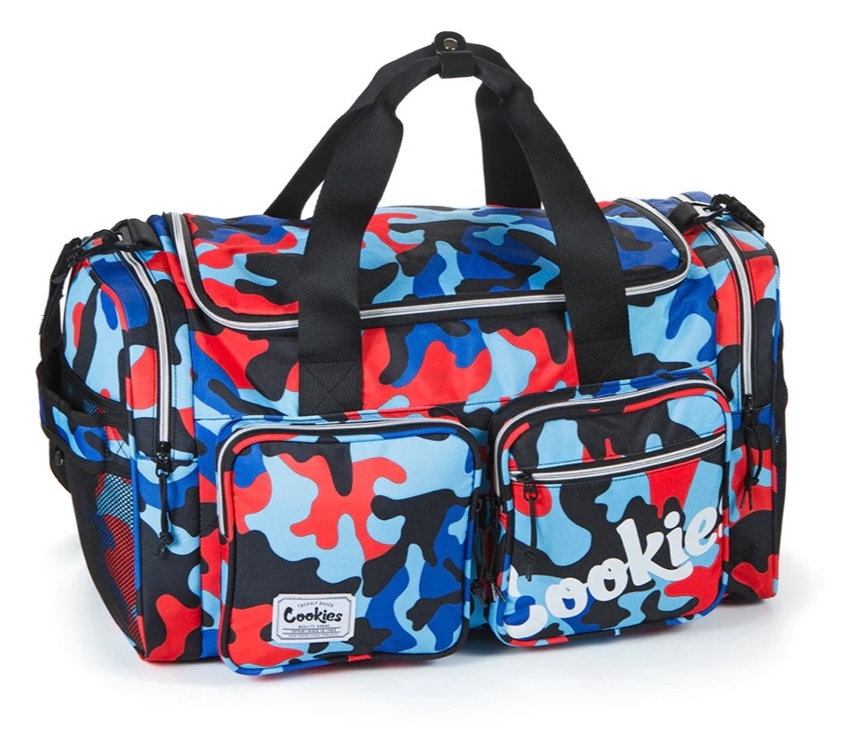 COOKIES HERITAGE SMELL PROOF CANVAS NYLON DUFFEL BAG W/ FRONT CARGO POCKETS & DUAL SIDE POCKETS - Smoke N’ Poke