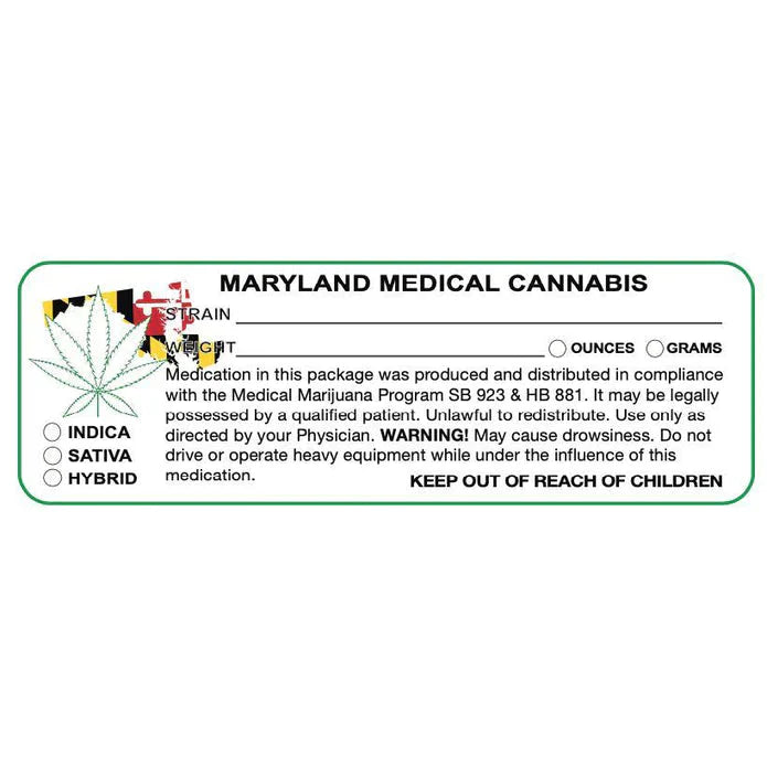 Maryland "Etiqueta de peso y cepa Canna" 1" x 3" pulgadas, 1000 unidades