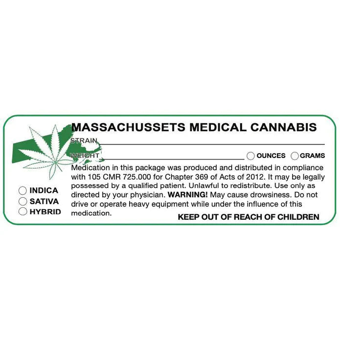 Massachusetts "Canna Strain & Weight Label" 1" x 3" Inch 1000 Count