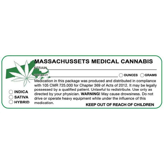 Massachusetts "Canna Strain & Weight Label" 1" x 3" Inch 1000 Count