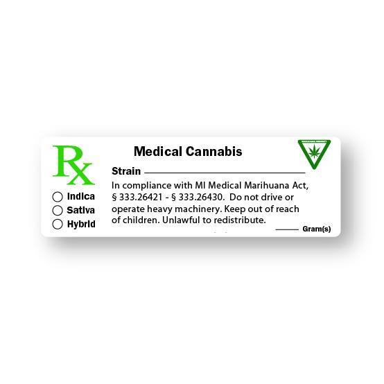 Michigan Medical Canna Strain &amp; Gram Label 1" x 3" pulgadas, 1000 unidades