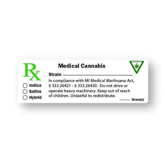 Michigan Medical Canna Strain &amp; Gram Label 1" x 3" pulgadas, 1000 unidades