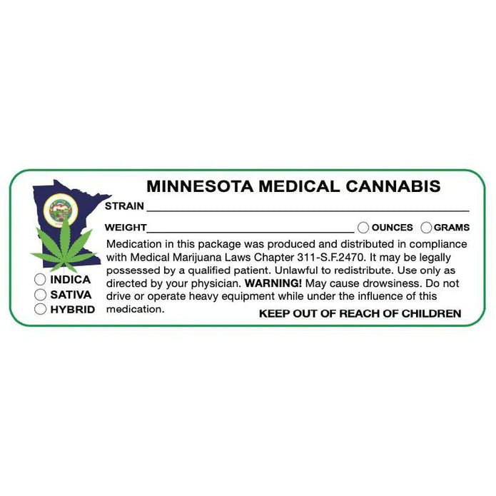 Minnesota "Canna Strain & Weight Label" 1" x 3" Inch 1000 Count