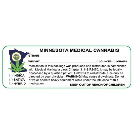 Minnesota "Canna Strain & Weight Label" 1" x 3" Inch 1000 Count