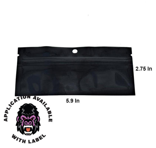 Mylar Bag Pouch 6" x 2.71" Black/Black Opaque Preroll (Various Counts)