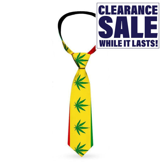 Necktie - Marijuana Leaves Repeat Rasta on Red Gold and Green