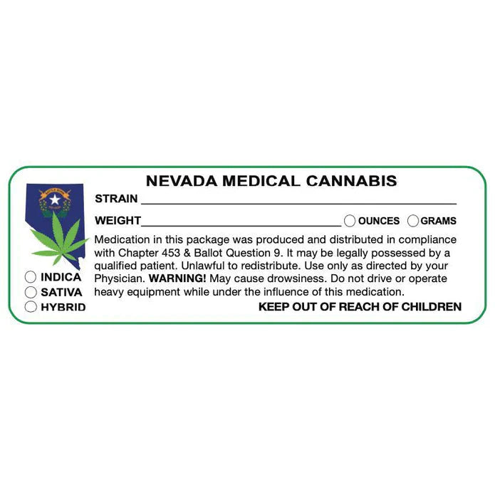 Nevada "Canna Strain & Weight Label" 1" x 3" Inch 1000 Count