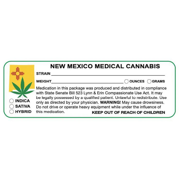 New Mexico "Canna Strain & Weight Label" 1" x 3" Inch 1000 Count