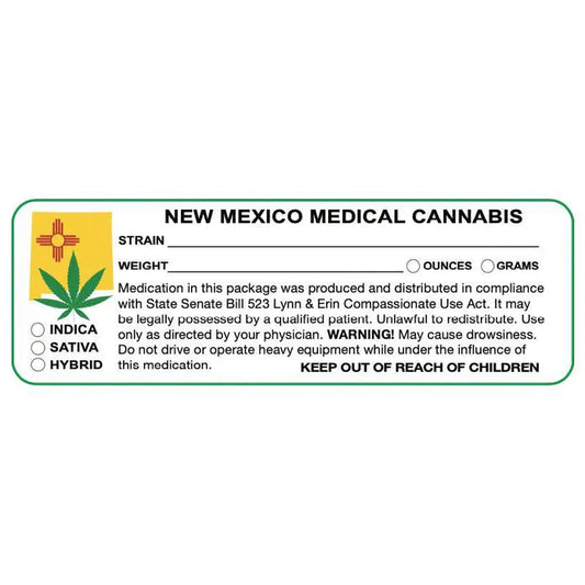 Nuevo México "Canna Strain &amp; Weight Label" 1" x 3" pulgadas 1000 unidades