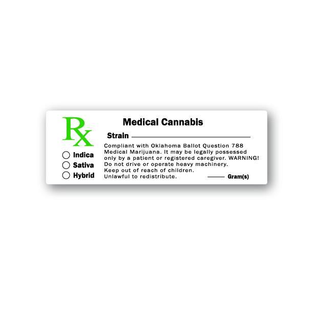 Oklahoma Medical Canna Strain & Gram Label 1" x 3" Inch 1000 Count