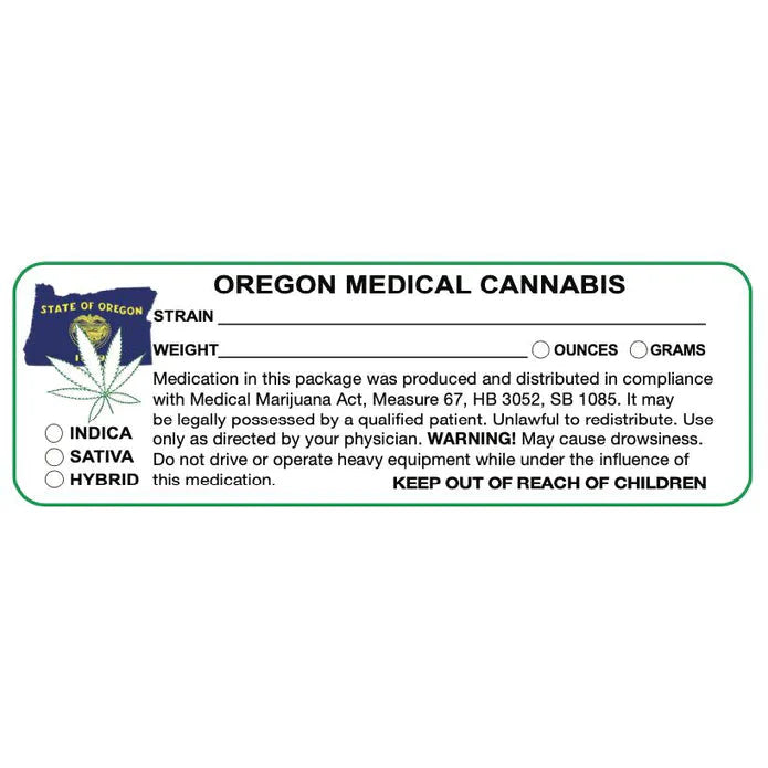 Oregon "Canna Strain & Weight Label" 1" x 3" Inch 1000 Count