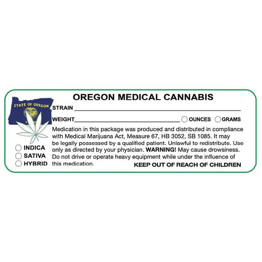 Oregon "Canna Strain & Weight Label" 1" x 3" Inch 1000 Count