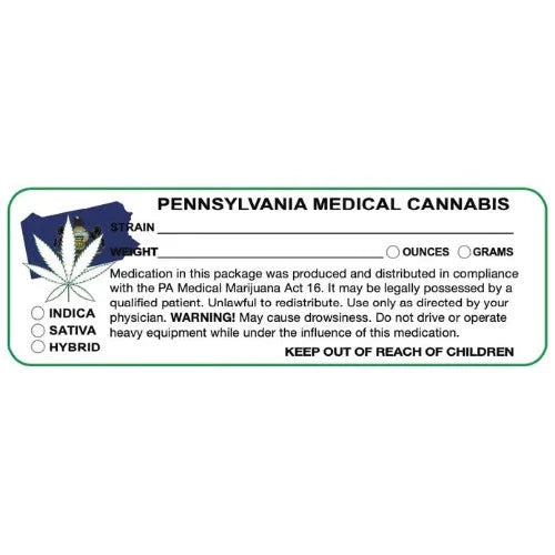 Pennsylvania "Canna Strain &amp; Weight Label" 1" x 3" pulgadas, 1000 unidades