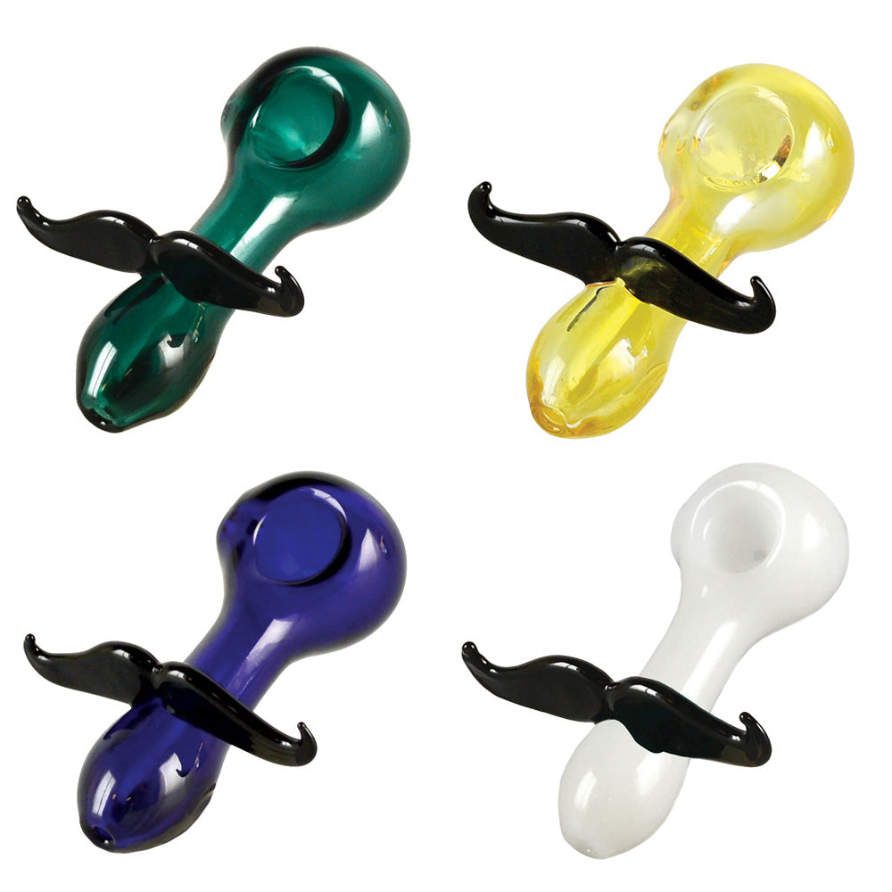 Mustache Spoon Pipe - 4.25" / Colors Vary - Smoke N’ Poke