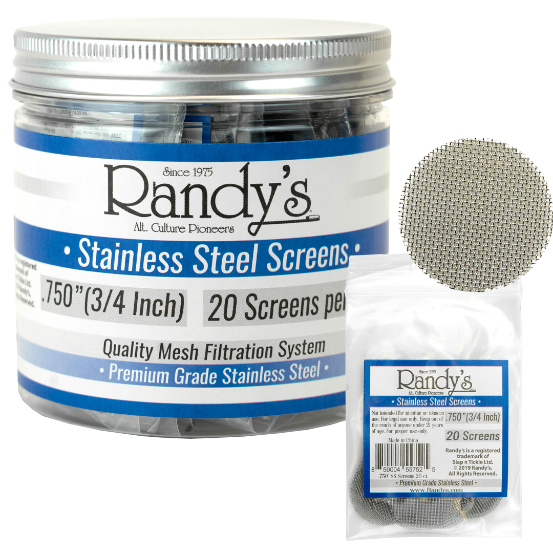 Randy's .750" Stainless Steel Screen Jar - Available In Stainless Steel Screen OR Brass - (36 Packs Per Display)