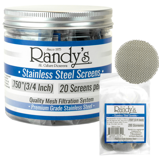 Randy's .750" Stainless Steel Screen Jar - Available In Stainless Steel Screen OR Brass - (36 Packs Per Display)