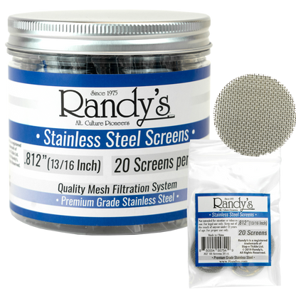 Randy's .812" Screen Jar - Available In Stainless Steel Screen OR Brass - (36 Packs Per Display)