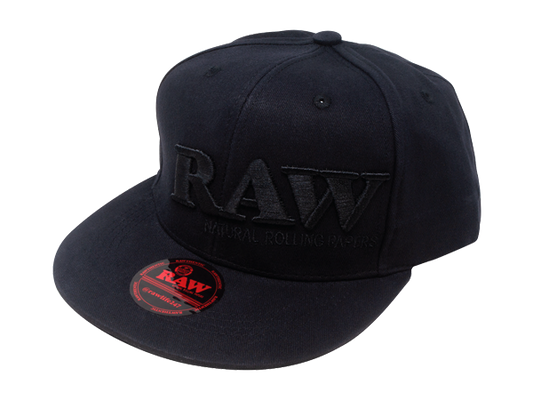 RAW Authentic Hat Black on Black Flat Brim Flex Fit Hat - (Various Sizes) -  (1CT, 3CT OR 6 Count)