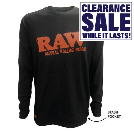 RAW Authentic Long Sleeve Black With Red Logo Crewneck - Various Sizes - (1 Count or 3 Count)