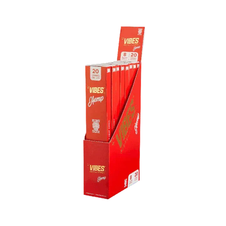 Vibes - Hemp King Size Cones - 20 Cones Per Pack - (8 Packs Per Display)