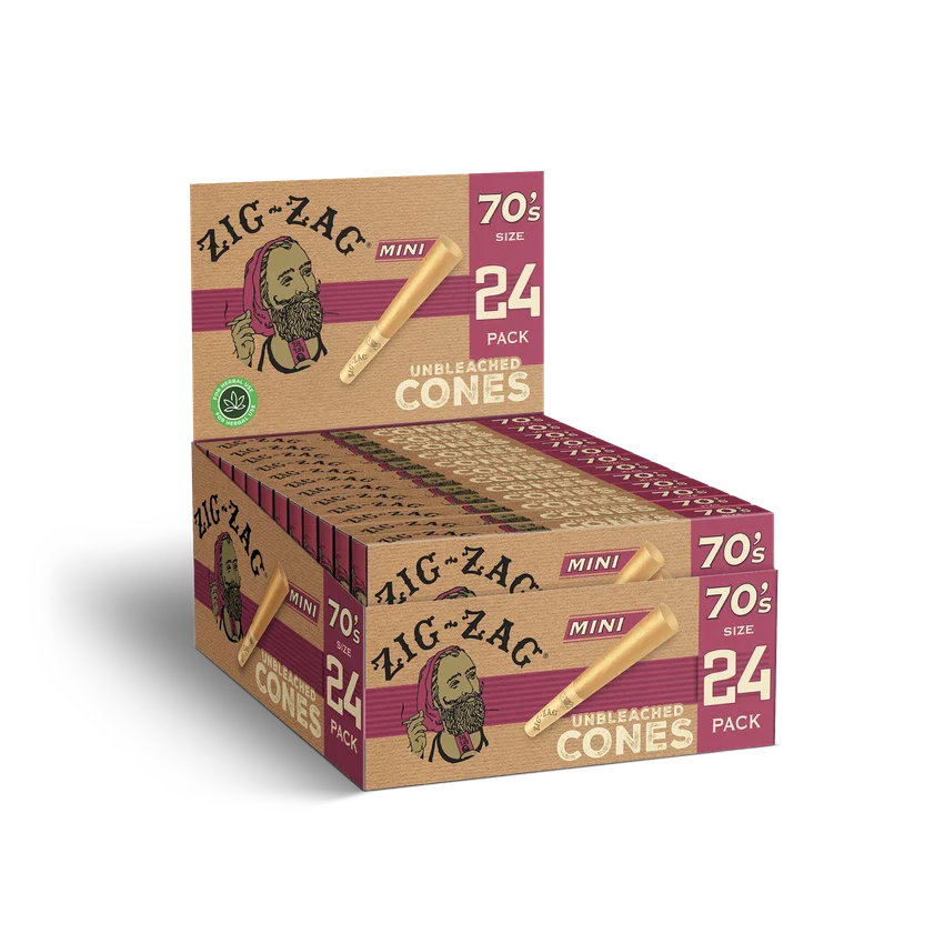 Zig-Zag 70's Unbleached Cones 24 Per Pack - (12 Count Per Bulk Cones Display)