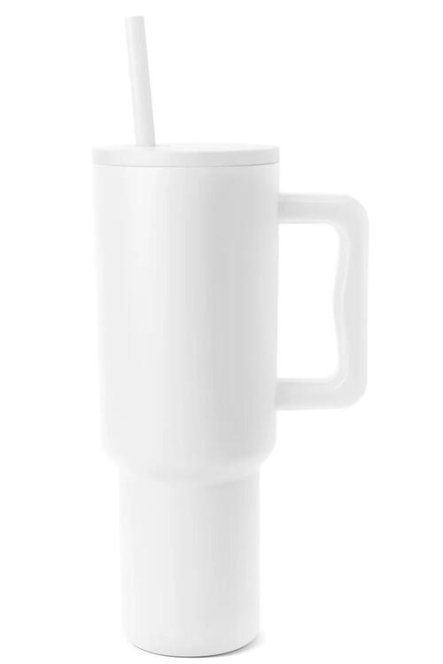 Vaso monocromático de acero inoxidable con pajita a juego