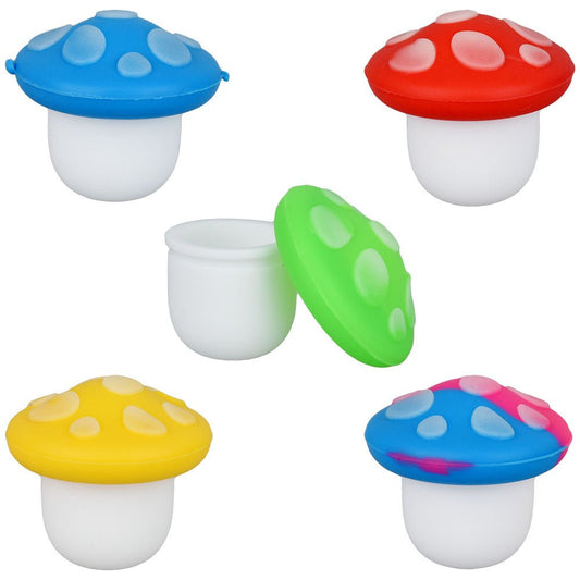 10PC SET-Glow in Dark Mushroom Silicone Concentrate Container-5ml/Asst Colors - Smoke N’ Poke