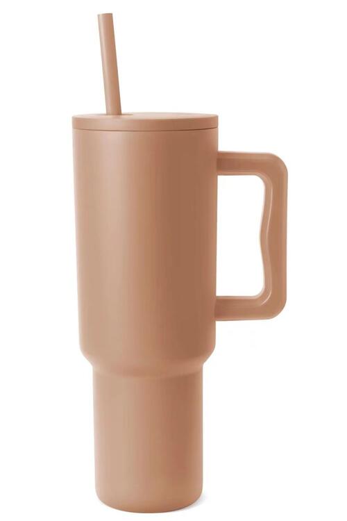 Vaso monocromático de acero inoxidable con pajita a juego