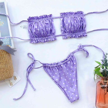 Conjunto de bikini fruncido con ribete de volantes