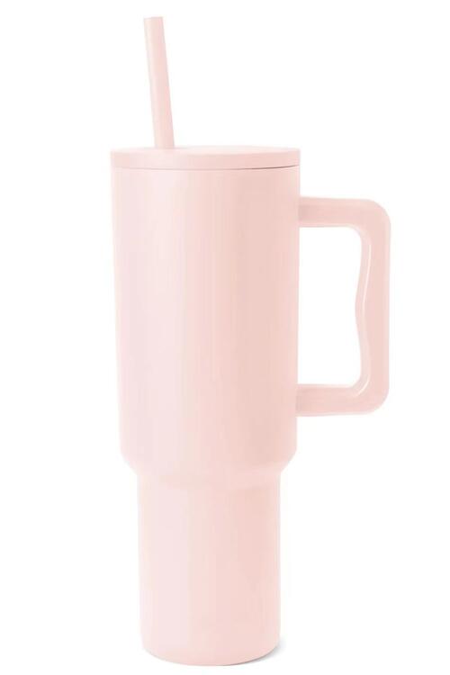 Vaso monocromático de acero inoxidable con pajita a juego