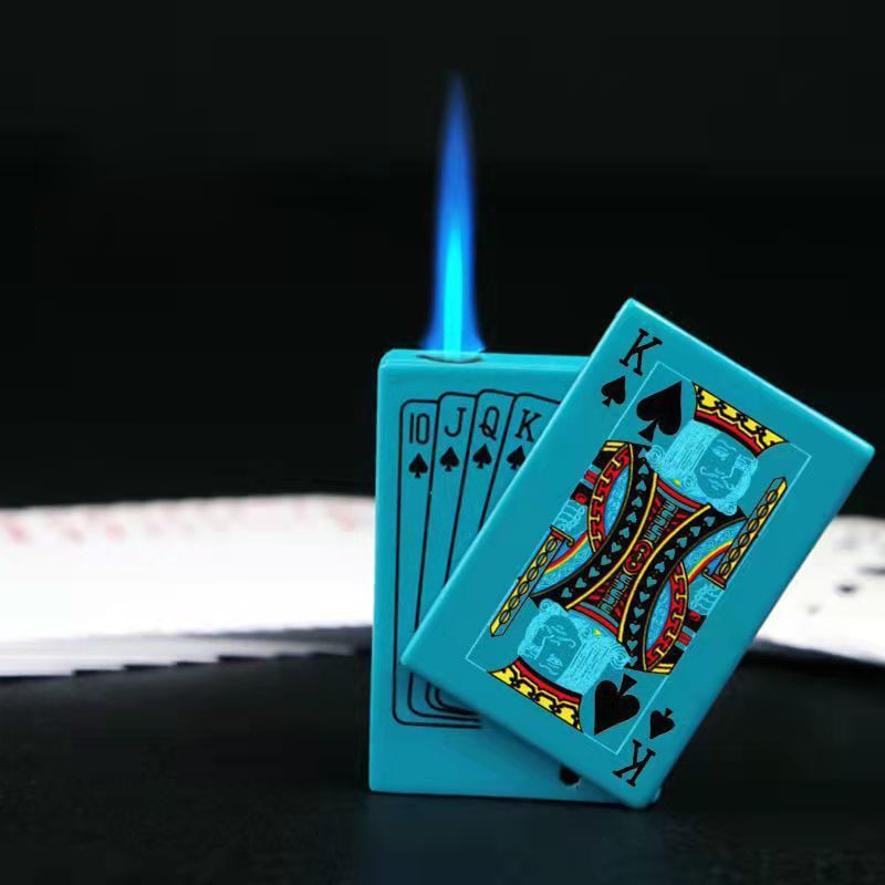 Metal Playing Cards Lighter Green Flame Poker Lighter Novel Lighter Poker Jet Torch Butane Metal Windproof Lighter - Smoke N’ Poke