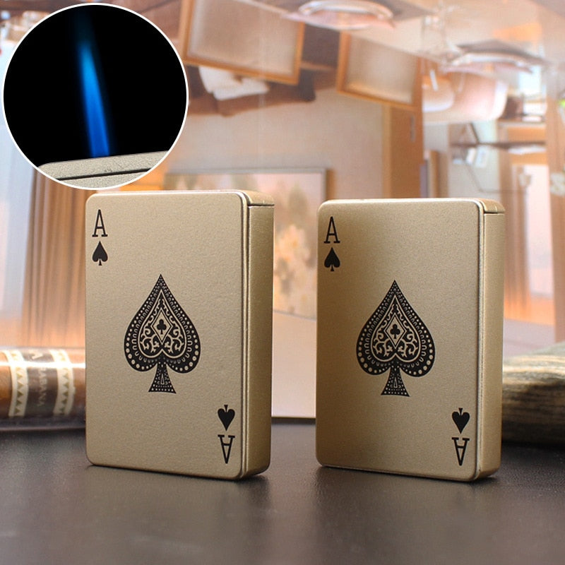 Metal Playing Cards Lighter Green Flame Poker Lighter Novel Lighter Poker Jet Torch Butane Metal Windproof Lighter - Smoke N’ Poke