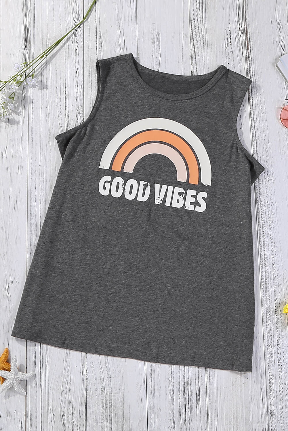 Camiseta sin mangas con cuello redondo GOOD VIBES