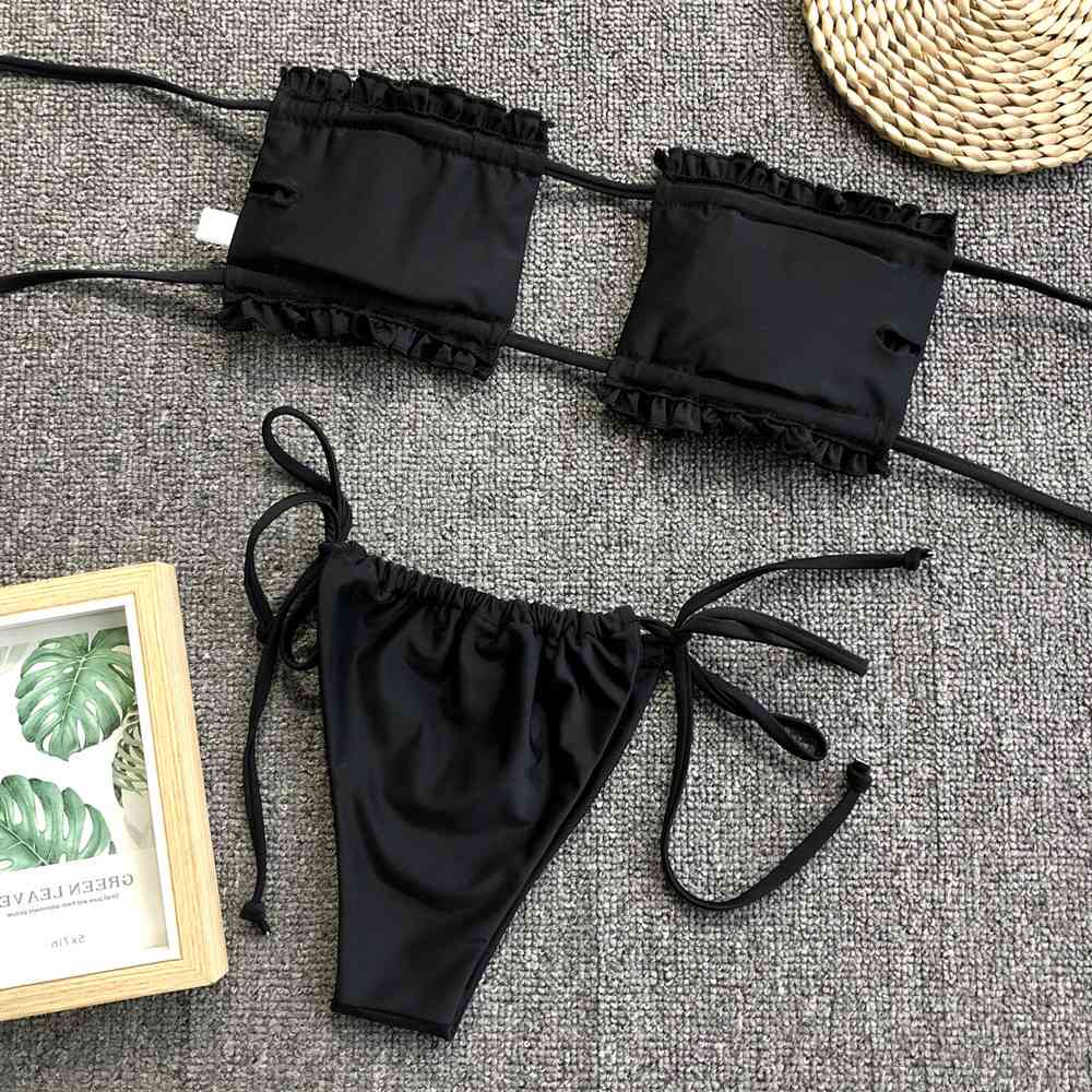 Frill Trim Ruched Bikini Set