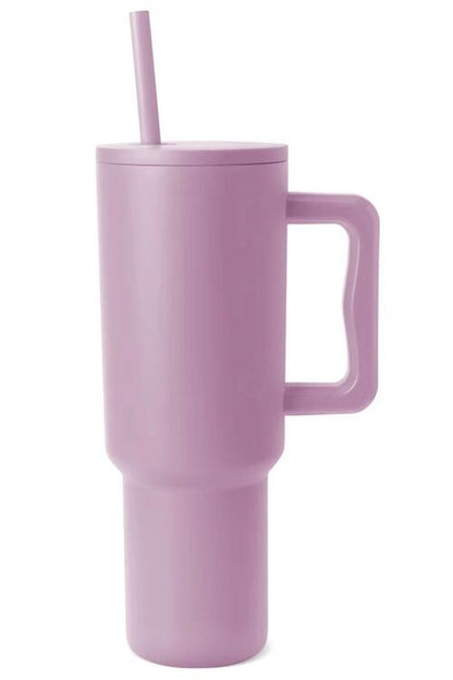 Vaso monocromático de acero inoxidable con pajita a juego