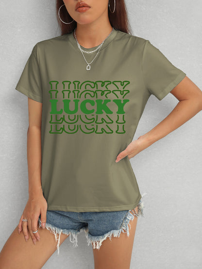 LUCKY Round Neck Short Sleeve T-Shirt