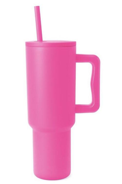 Vaso monocromático de acero inoxidable con pajita a juego