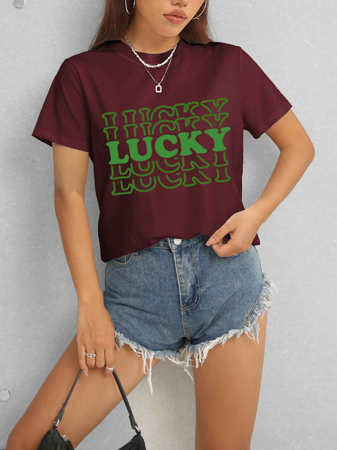 LUCKY Camiseta de manga corta con cuello redondo