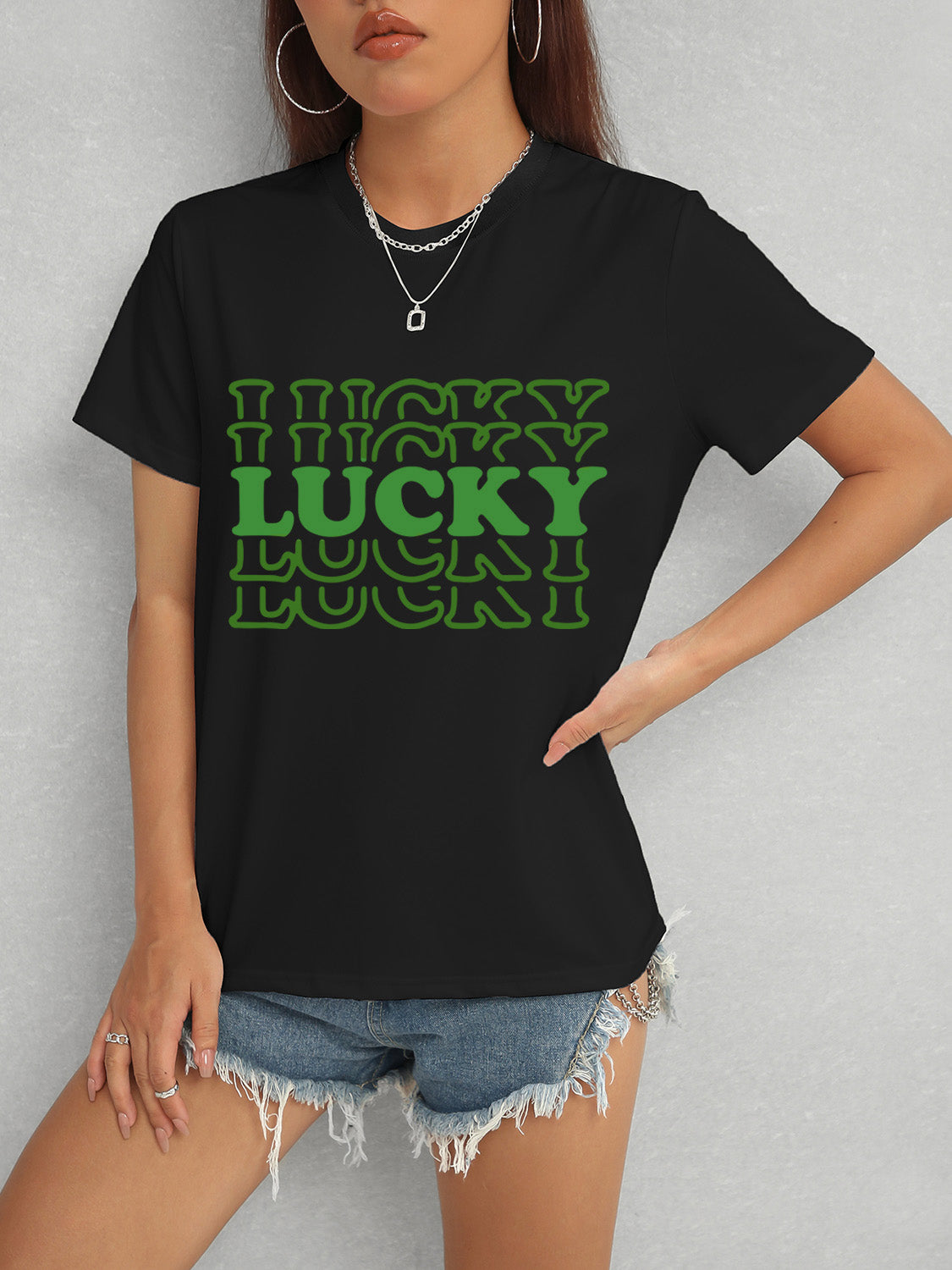 LUCKY Camiseta de manga corta con cuello redondo