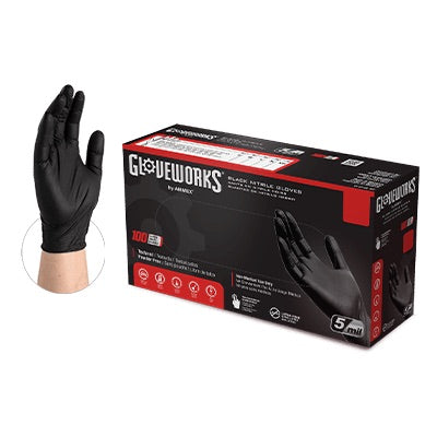 Gloveworks by AMMEX Industrial Black Nitrile Gloves (Cs of 1000) - Smoke N’ Poke