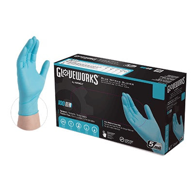 Gloveworks by AMMEX Industrial Blue Nitrile Gloves (Case of 1000) - Smoke N’ Poke