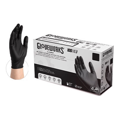 Gloveworks by AMMEX Black Nitrile PF Exam Gloves (Cs of 1000) - Smoke N’ Poke