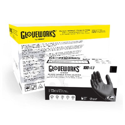 Gloveworks by AMMEX Black Nitrile PF Exam Gloves (Cs of 1000) - Smoke N’ Poke